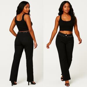 Rocawear Black Pants Gold Studded Low Rise Y2K Streetwear Women’s Size 5/6